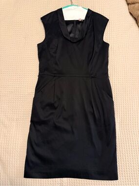 Ann Taylor Black Sleeveless Midi Dress with Scoop Detail